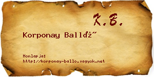 Korponay Balló névjegykártya